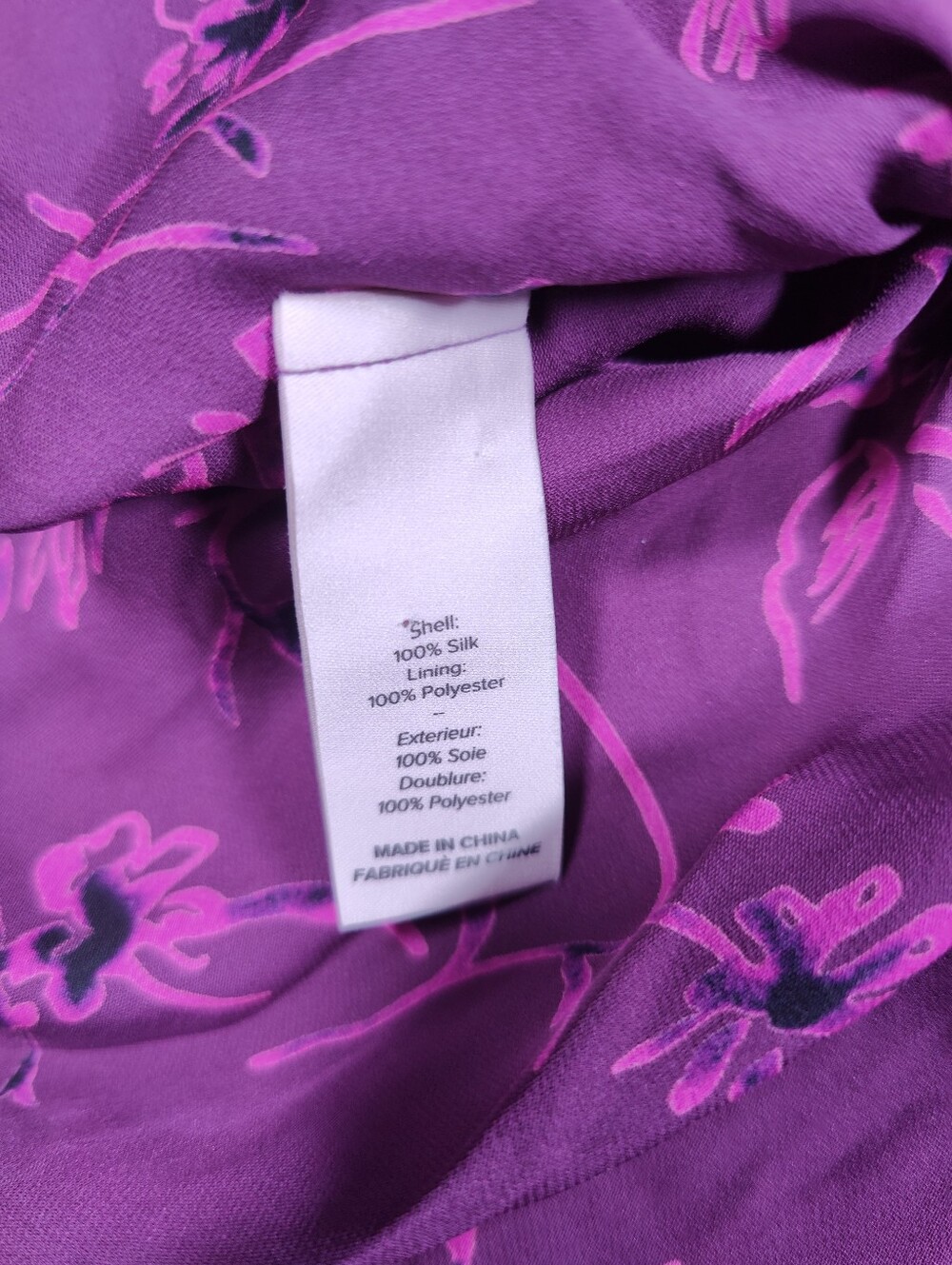Cinq A Sept Mable Purple Floral 100% Silk Bell Sleeve Blouse Black Ties Size S - Picture 3 of 8